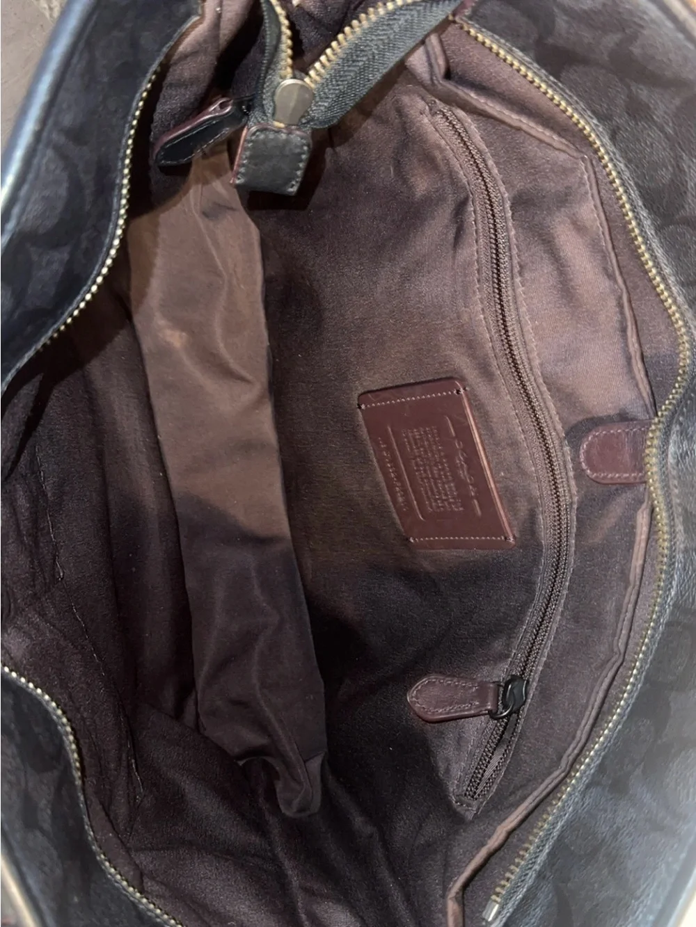 Coach Black Signature work Tote with Brown Trim